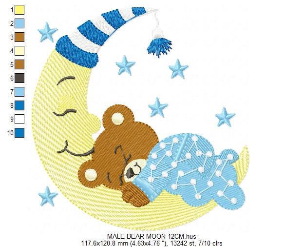 Bear embroidery designs - Teddy embroidery design machine embroidery pattern - Baby girl embroidery file - Baby boy embroidery bear moon