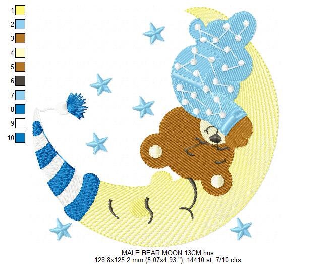 Bear embroidery designs - Teddy embroidery design machine embroidery pattern - Baby girl embroidery file - Baby boy embroidery bear moon