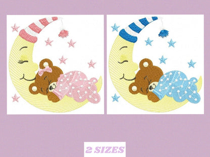 Bear embroidery designs - Teddy embroidery design machine embroidery pattern - Baby girl embroidery file - Baby boy embroidery bear moon