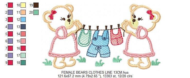 Baby Bear with clothes line embroidery designs - Baby Gender Reveal Party machine embroidery pattern - Nursery Laundry - Instant download