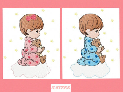 Boy embroidery designs - Baby Girl embroidery design machine embroidery pattern - Praying kid embroidery file - religious christian angels