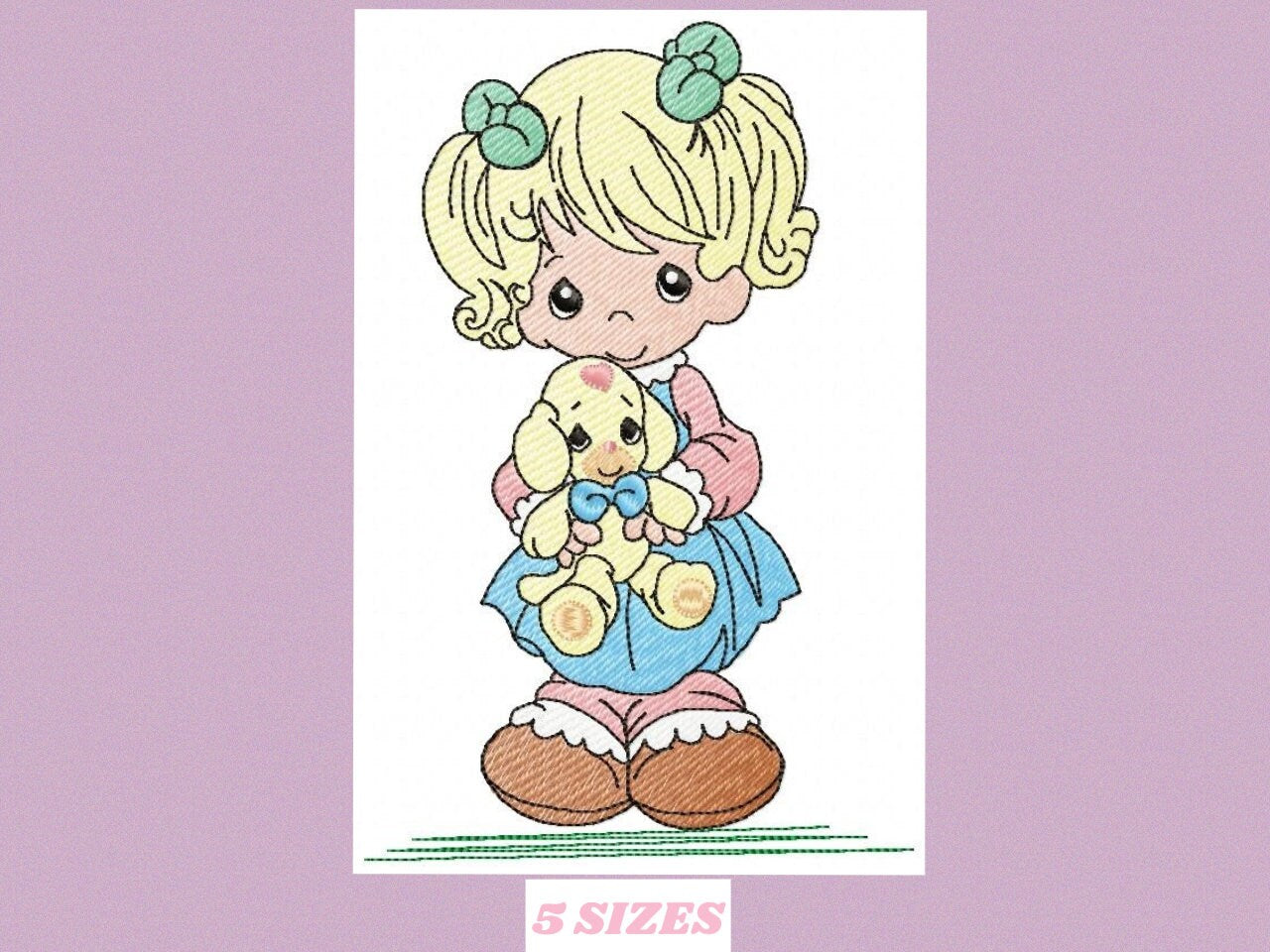 Baby Doll embroidery design - Young Girl with ponytail machine embroidery pattern - Instant digital download pes jef dst