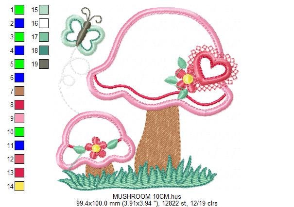 Mushroom embroidery designs - Flower embroidery design machine embroidery pattern - garden embroidery file - mushroom applique design