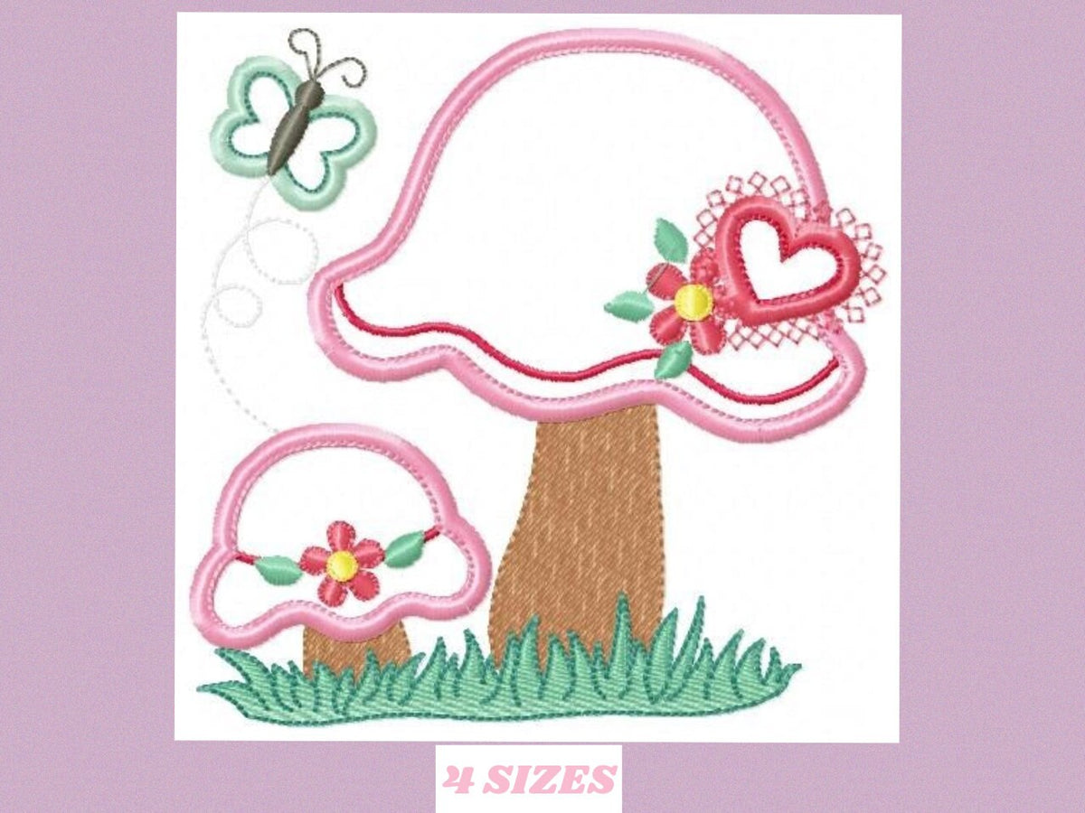 Mushroom embroidery designs - Flower embroidery design machine embroidery pattern - garden embroidery file - mushroom applique design