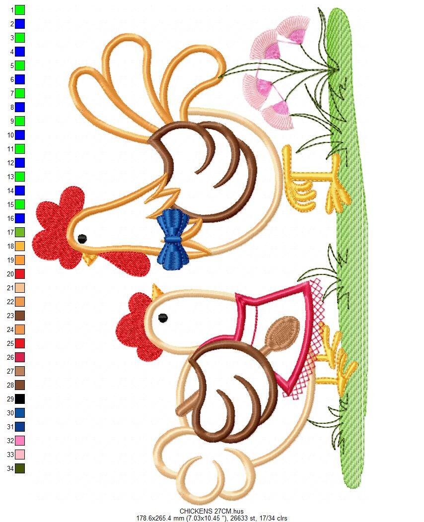 Chicken embroidery designs - Farm embroidery design machine embroidery pattern - instant download - Hen embroidery file kitchen towel apron