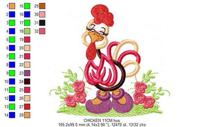 Chicken embroidery designs - Kitchen embroidery design machine embroidery pattern - Farm animal embroidery file - Chicken applique design