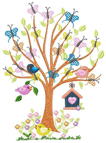 Tree embroidery designs - Flower embroidery design machine embroidery pattern - Spring embroidery file - Tree with birds design bicycle bike