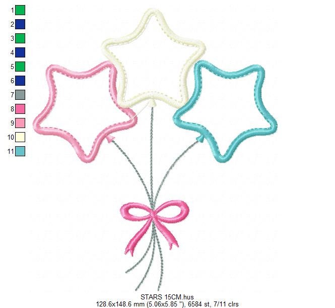 Star embroidery designs - balloons embroidery design machine embroidery pattern - Star applique design - kid embroidery birthday embroidery
