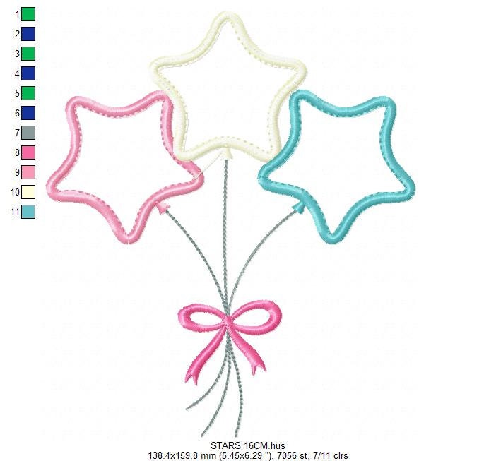 Star embroidery designs - balloons embroidery design machine embroidery pattern - Star applique design - kid embroidery birthday embroidery