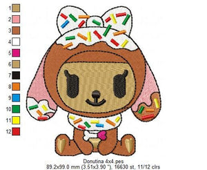 Donutina embroidery designs - Tokidoki embroidery design machine embroidery pattern - instant download - pet embroidery file Donutella girl