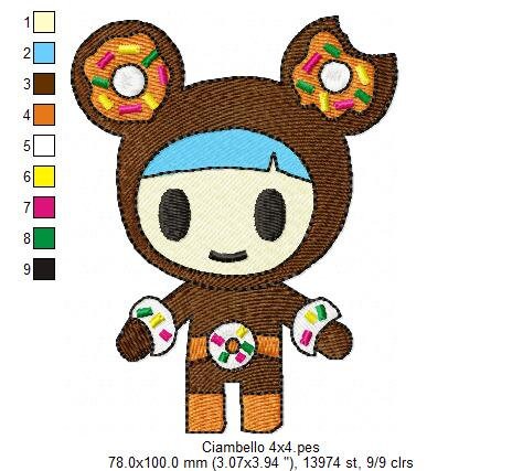 Ciambello embroidery designs - Tokidoki embroidery design machine embroidery pattern - instant download - girl embroidery file Chocotella - Marcia Embroidery