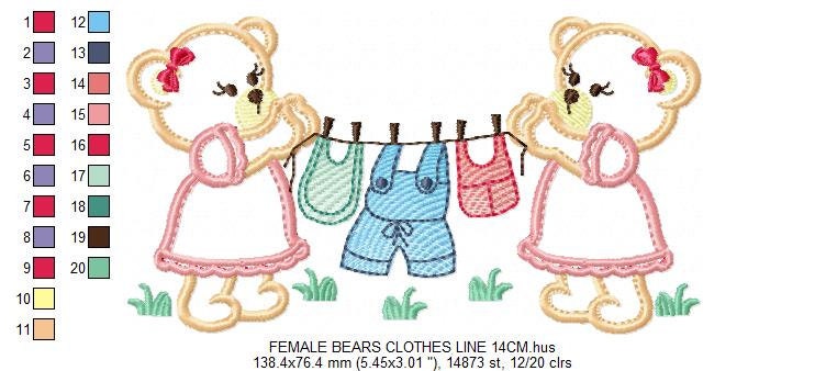 Baby Bear with clothes line embroidery designs - Baby Gender Reveal Party machine embroidery pattern - Nursery Laundry - Instant download