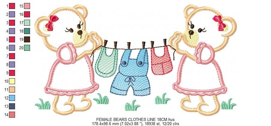 Baby Bear with clothes line embroidery designs - Baby Gender Reveal Party machine embroidery pattern - Nursery Laundry - Instant download