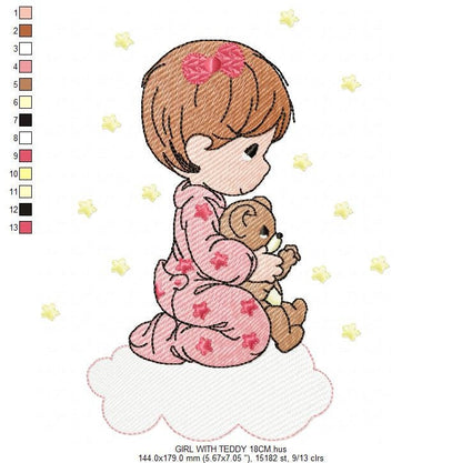 Boy embroidery designs - Baby Girl embroidery design machine embroidery pattern - Praying kid embroidery file - religious christian angels