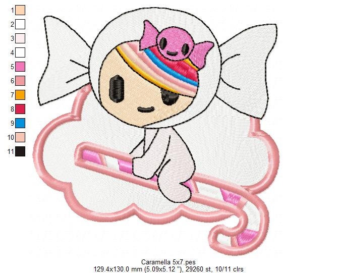 Caramella embroidery designs - Tokidoki embroidery design machine embroidery pattern - digital download - girl embroidery file Donutella Marcia Embroidery