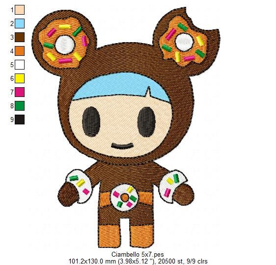 Ciambello embroidery designs - Tokidoki embroidery design machine embroidery pattern - instant download - girl embroidery file Chocotella - Marcia Embroidery