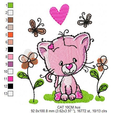 Cat embroidery design - Baby girl embroidery designs machine embroidery pattern - Kitty embroidery file - instant download spring garden