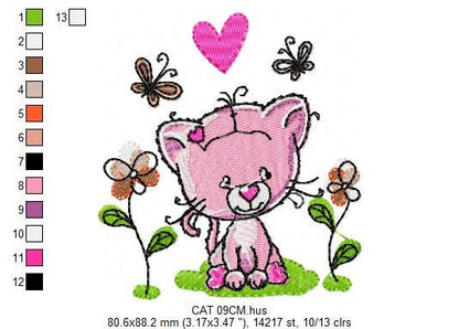 Cat embroidery design - Baby girl embroidery designs machine embroidery pattern - Kitty embroidery file - instant download spring garden