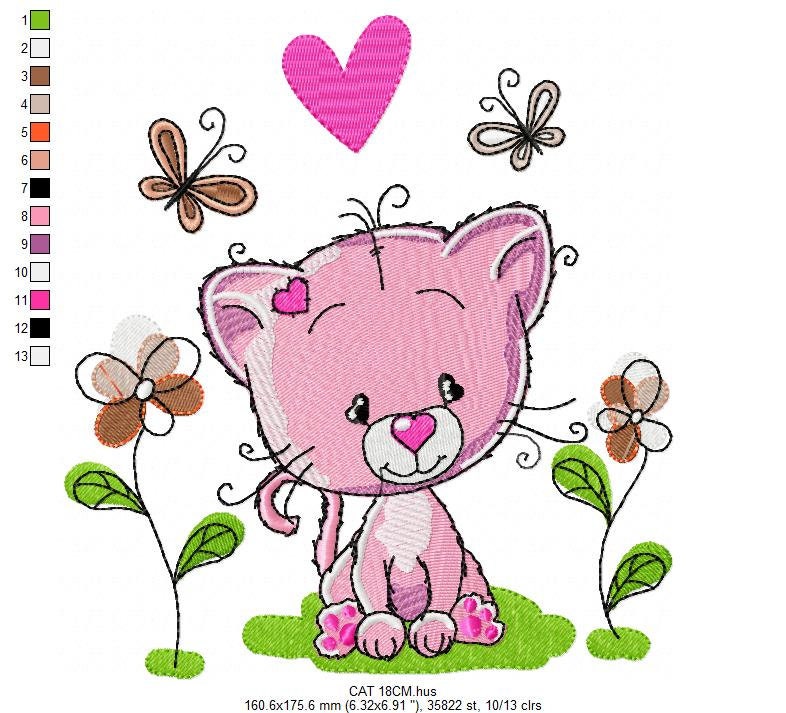 Cat embroidery design - Baby girl embroidery designs machine embroidery pattern - Kitty embroidery file - instant download spring garden