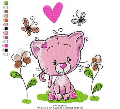 Cat embroidery design - Baby girl embroidery designs machine embroidery pattern - Kitty embroidery file - instant download spring garden