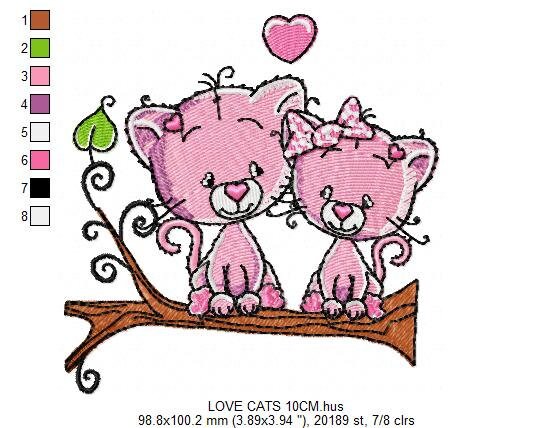 Cat embroidery design - Love embroidery designs machine embroidery pattern - Kitten embroidery file - baby girl embroidery love cats design