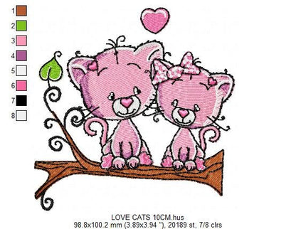 Cat embroidery design - Love embroidery designs machine embroidery pattern - Kitten embroidery file - baby girl embroidery love cats design
