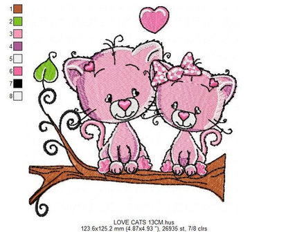 Cat embroidery design - Love embroidery designs machine embroidery pattern - Kitten embroidery file - baby girl embroidery love cats design