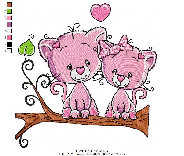 Cat embroidery design - Love embroidery designs machine embroidery pattern - Kitten embroidery file - baby girl embroidery love cats design