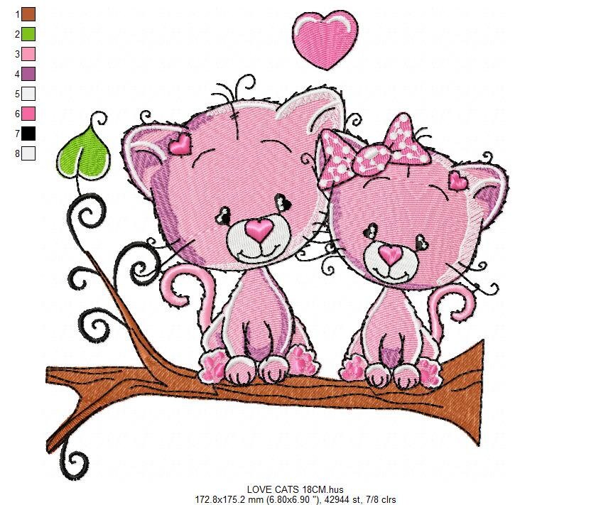 Cat embroidery design - Love embroidery designs machine embroidery pattern - Kitten embroidery file - baby girl embroidery love cats design