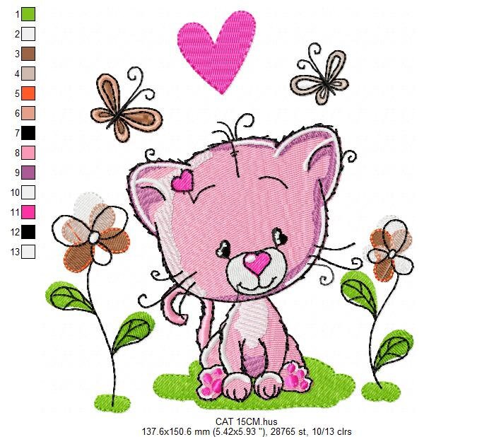 Cat embroidery design - Baby girl embroidery designs machine embroidery pattern - Kitty embroidery file - instant download spring garden