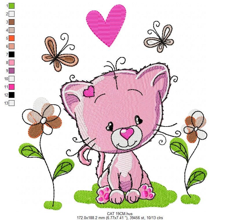 Cat embroidery design - Baby girl embroidery designs machine embroidery pattern - Kitty embroidery file - instant download spring garden
