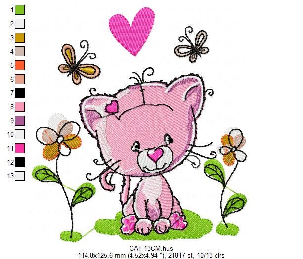 Cat embroidery design - Baby girl embroidery designs machine embroidery pattern - Kitty embroidery file - instant download spring garden