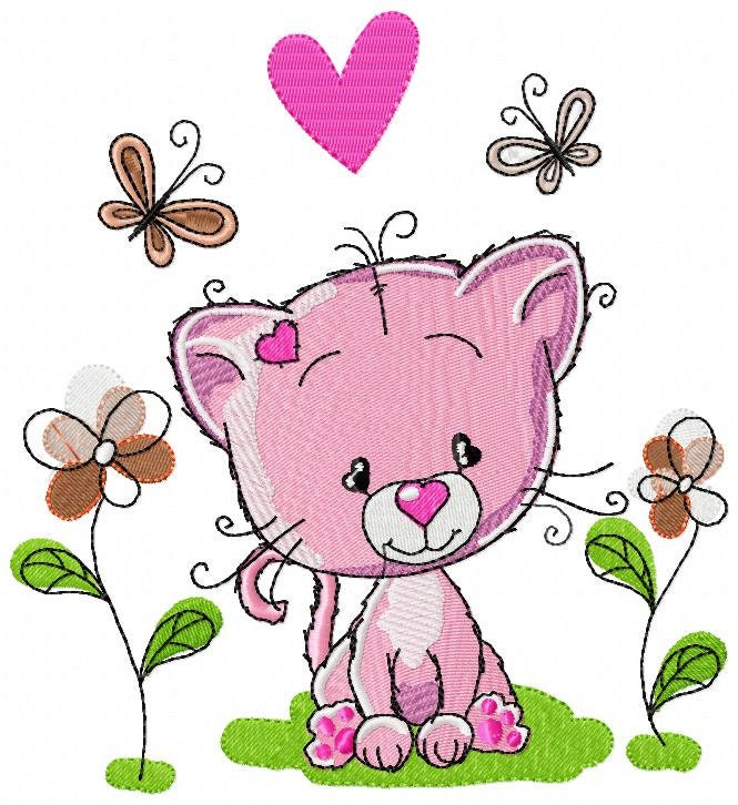 Cat embroidery design - Baby girl embroidery designs machine embroidery pattern - Kitty embroidery file - instant download spring garden
