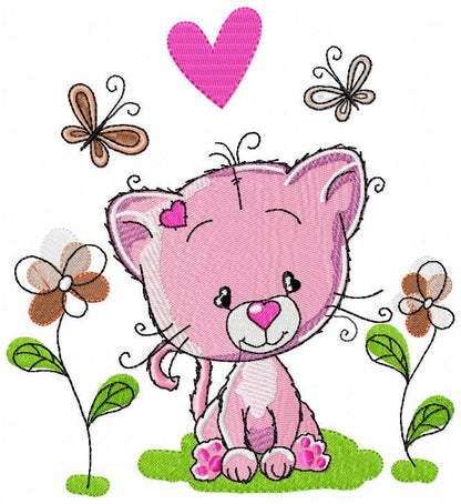 Cat embroidery design - Baby girl embroidery designs machine embroidery pattern - Kitty embroidery file - instant download spring garden