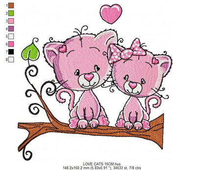 Cat embroidery design - Love embroidery designs machine embroidery pattern - Kitten embroidery file - baby girl embroidery love cats design