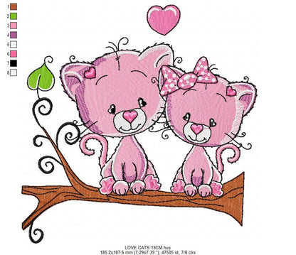 Cat embroidery design - Love embroidery designs machine embroidery pattern - Kitten embroidery file - baby girl embroidery love cats design