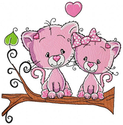 Cat embroidery design - Love embroidery designs machine embroidery pattern - Kitten embroidery file - baby girl embroidery love cats design