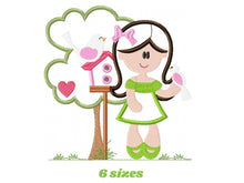 Carica l&#39;immagine nel visualizzatore di Gallery, Girl with tree and birdhouse embroidery designs - Girl with birds embroidery design machine embroidery pattern - instant digital download
