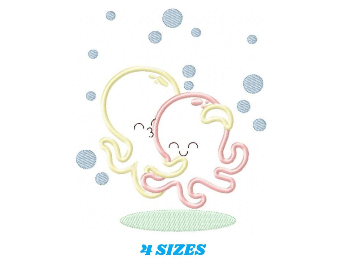 Octopus embroidery design - Sea Animal embroidery designs machine embroidery pattern - Love Hugging Octopus applique - Instant download pes