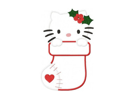 Xmas Hello Kitty embroidery designs - Christmas embroidery design machine embroidery pattern - Christmas sock embroidery - instant download