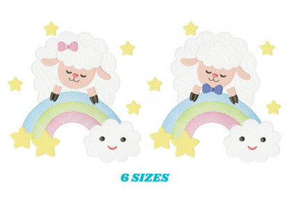 Sheep with bow tie embroidery design - Rainbow embroidery designs machine embroidery pattern - Baby boy and girl - Instant download pes jef