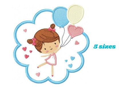 Girl embroidery designs - Girl with frame embroidery design machine embroidery pattern - girl with balloons applique design baby embroidery