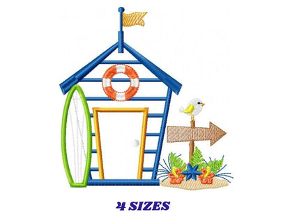 Beach House embroidery designs - Surfer board machine embroidery pattern - Surf embroidery file - Beach house applique - Instant download
