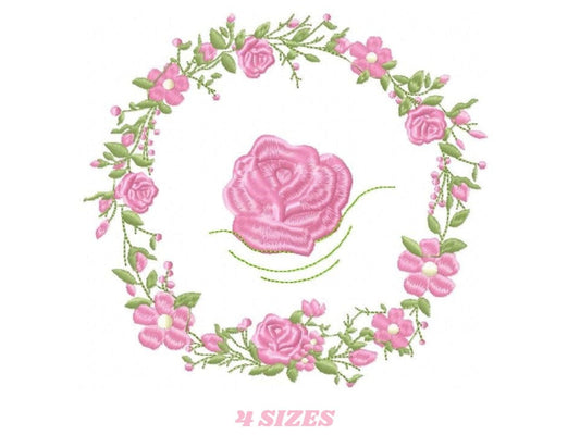 Frame embroidery designs - Flower embroidery design machine embroidery pattern - rose embroidery file girl embroidery - roses frame design