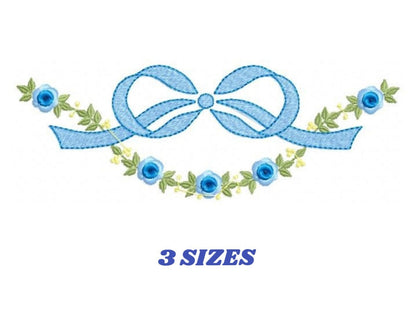 Lace with flowers embroidery design - Bow Tie with flowers machine embroidery pattern - Baby girl file - Instant digital download pes jef dst