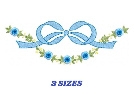 Lace with flowers embroidery design - Bow Tie with flowers machine embroidery pattern - Baby girl file - Instant digital download pes jef dst