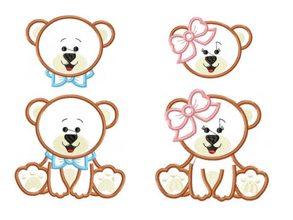 Teddy Bear embroidery designs - Baby Boy and Girl Bear machine embroidery pattern - Bear applique file- Instant digital download pes jef dst