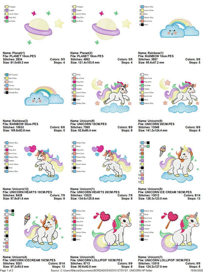 Unicorn set embroidery designs - Baby girl Pony machine embroidery pattern - Fantasy Magical file - Instant digital download pes jef dst hus
