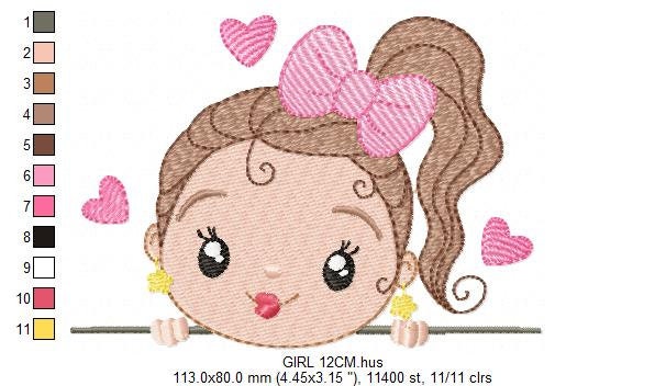 Peek a boo girl embroidery design - Princess machine embroidery pattern - Children file - Instant digital download pes jef dst vp3 hus