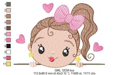 Peek a boo girl embroidery design - Princess machine embroidery pattern - Children file - Instant digital download pes jef dst vp3 hus